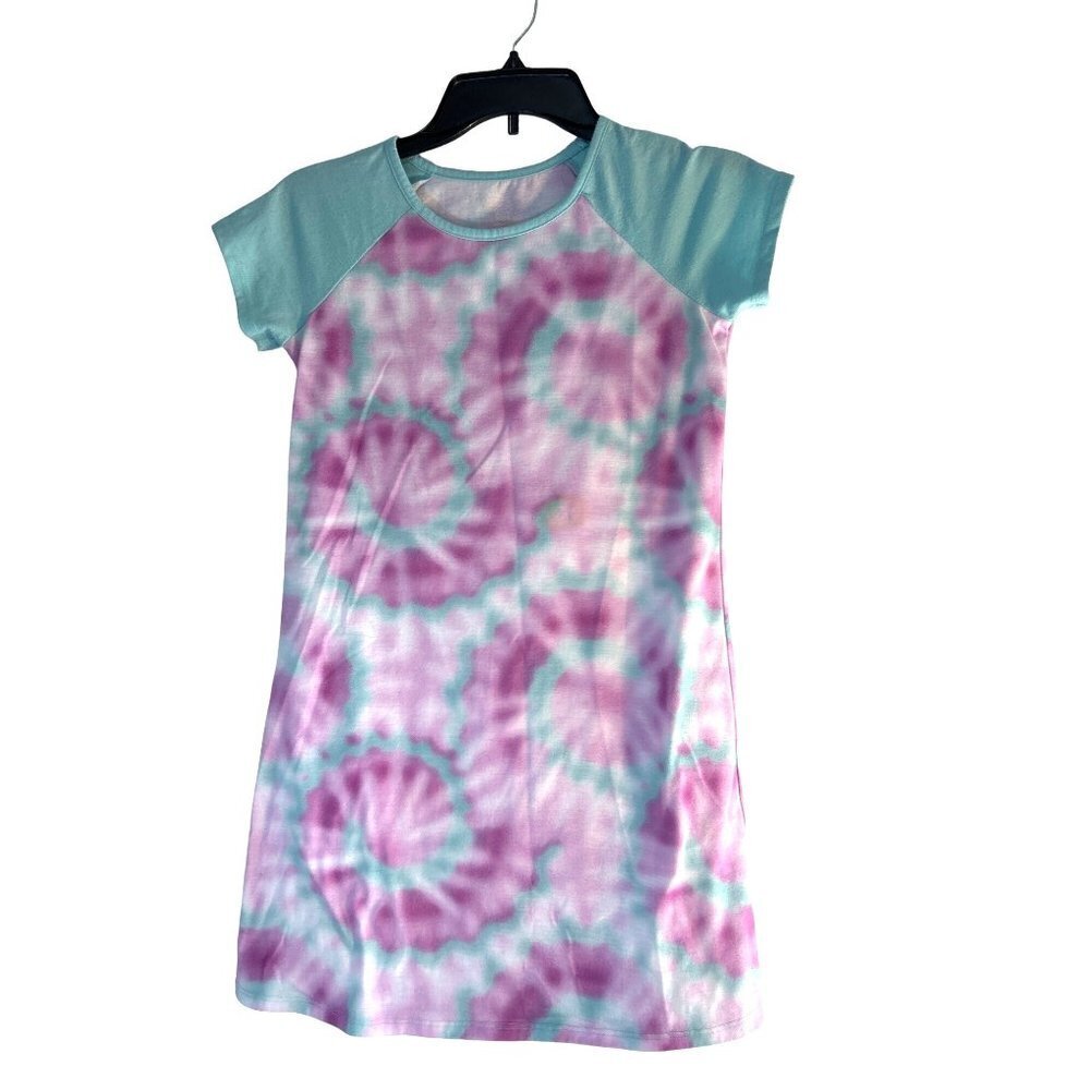 Wonder Nation Girls Nightgown Pink Green Multicolored Tye Dye Size L 10-12
